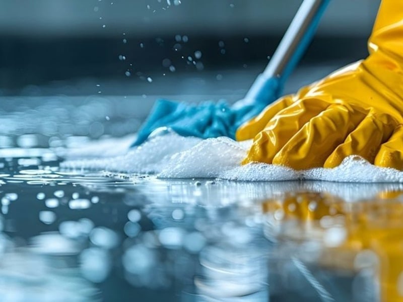 Professional cleaning service - clean, modern home interior with sparkling surfaces and natural light